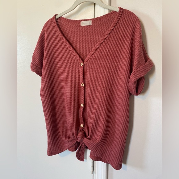 Altar’d State waffle knit tie front short sleeve blouse size small - Picture 1 of 6